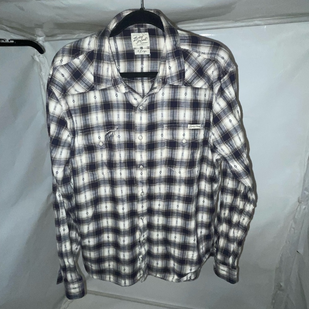 Lucky Beand Western Pearl snap  Button-Up Shirt - Blue and White